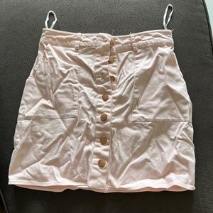 Pale pink denim button up skirt